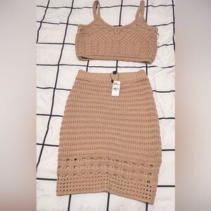 Express Tan Crochet Midi Skirt (XS) & Crop top (M) matching set